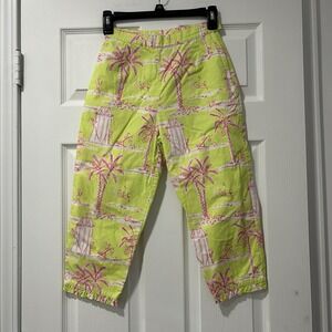 Vintage Lilly Pulitzer Girls Capri Leggings Size 10 Pink Green Cabana Banana EUC